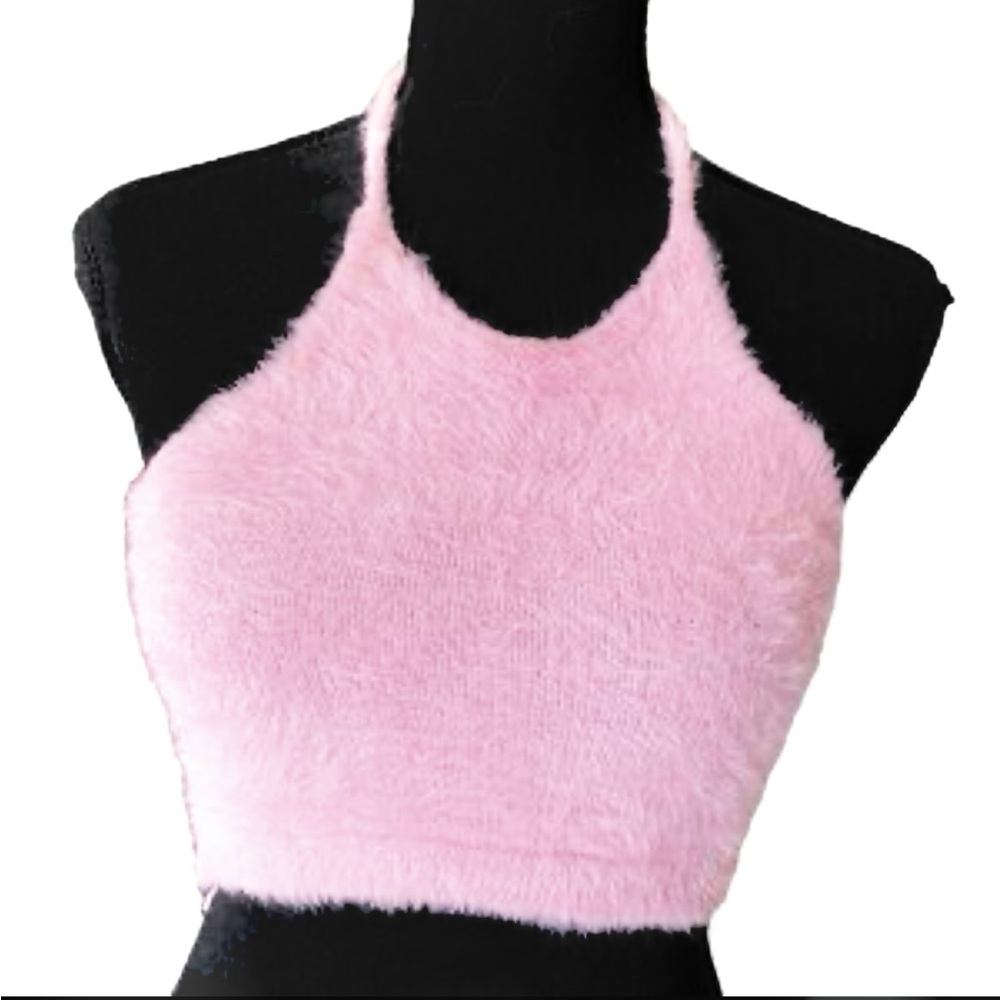 EUC faux fur halter top purple size XXS